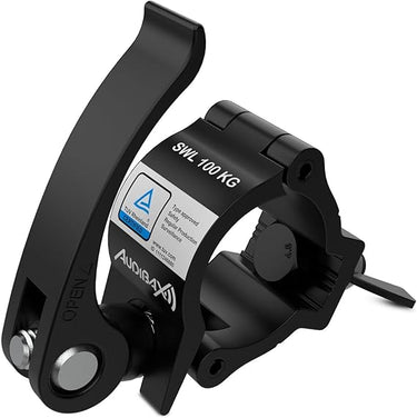 Audibax ACP-4851100BK - Garra para Truss con Diámetro 48-51mm - Gancho para Truss con una Carga Máxima de 100kg - Abrazadera para Luces de Escenario - Clamp para Fijación de Cabeza Móvil
